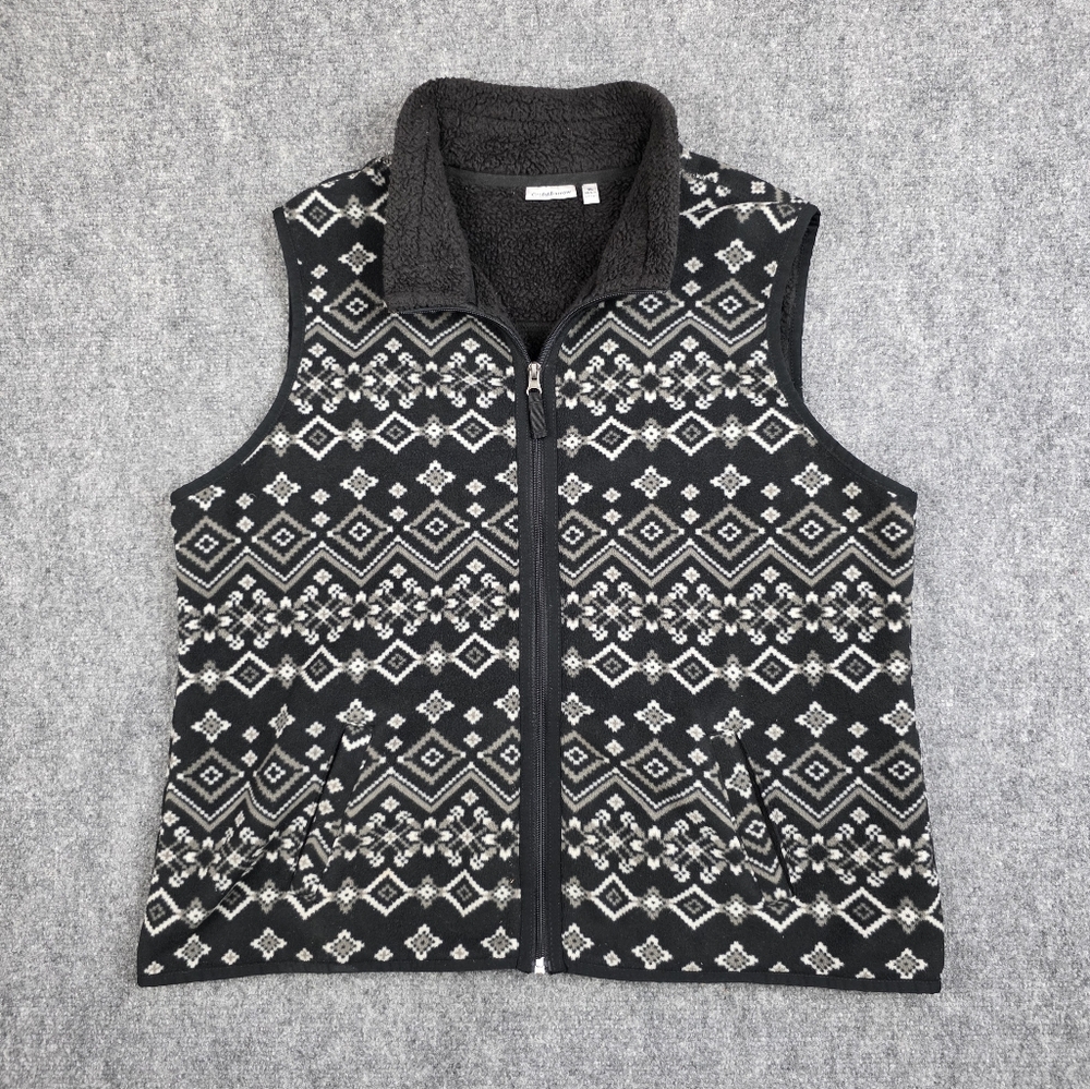 Croft & Barrow Black White Fair Isle Sherpa Fleece Vest WXL Oversized